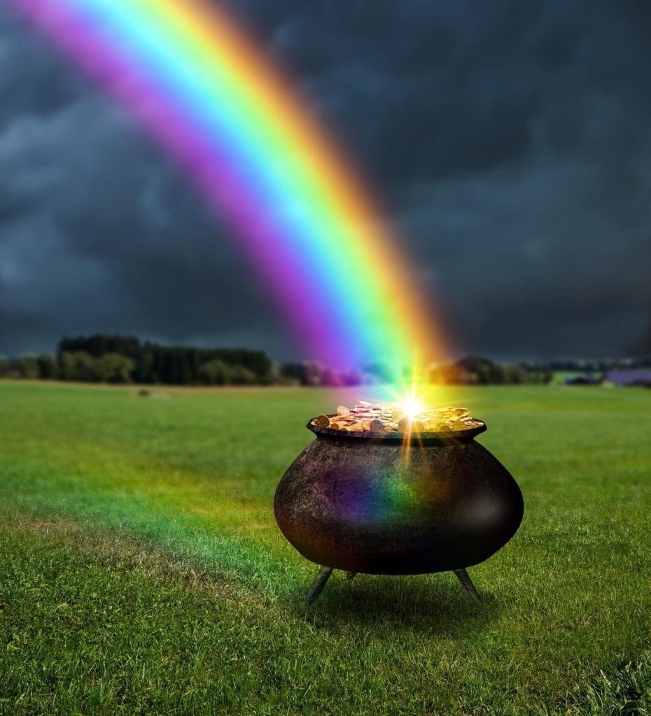 Many folklore stories tell of a pot of gold at the end of the rainbow.