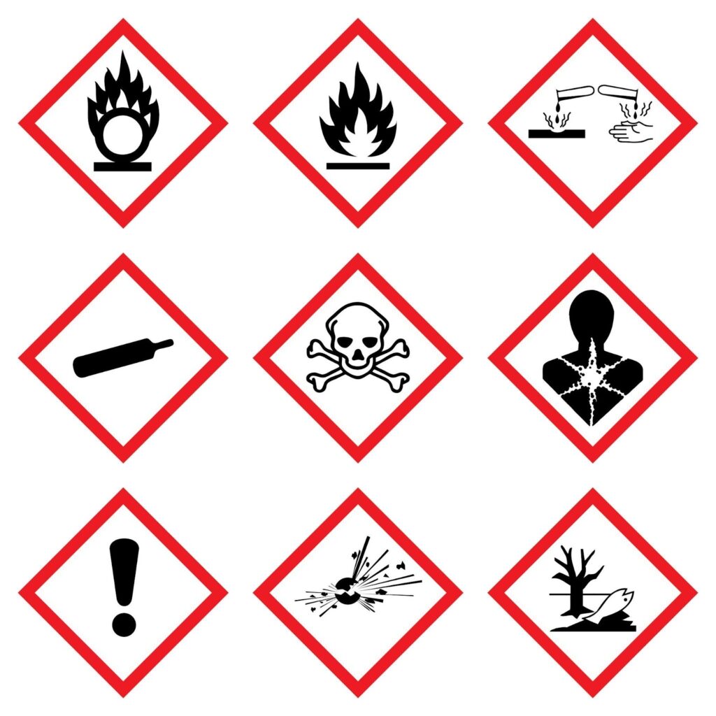GHS pictograms indicate the potential health hazards of chemicals.